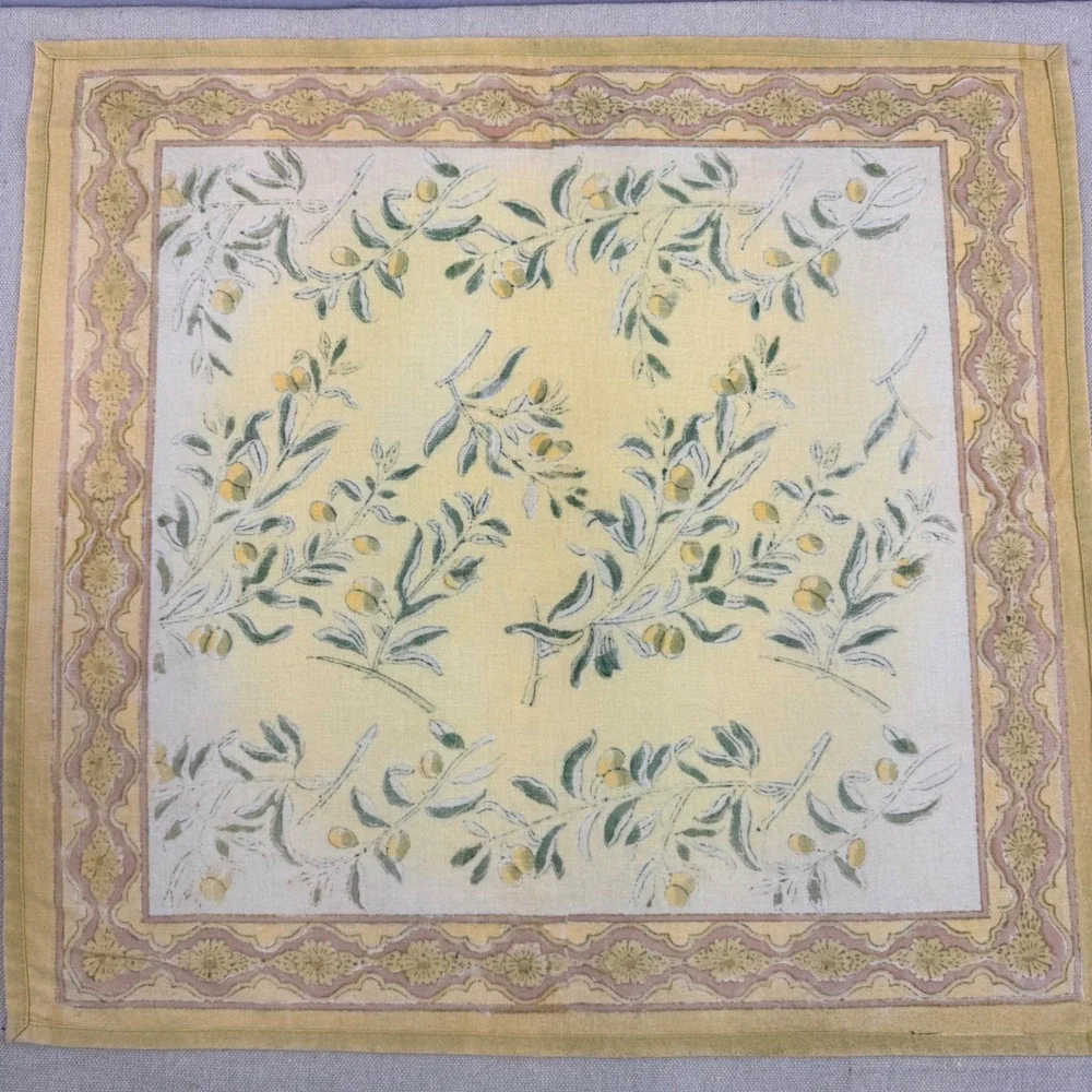 Set of 3 Couleur Nature Bruno Lamy Olive Branch Napkins Yellow Green 19